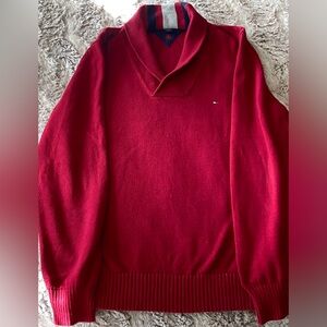 Tommy Hilfiger Vintage Men's V-Neck Sweater in Rich Red